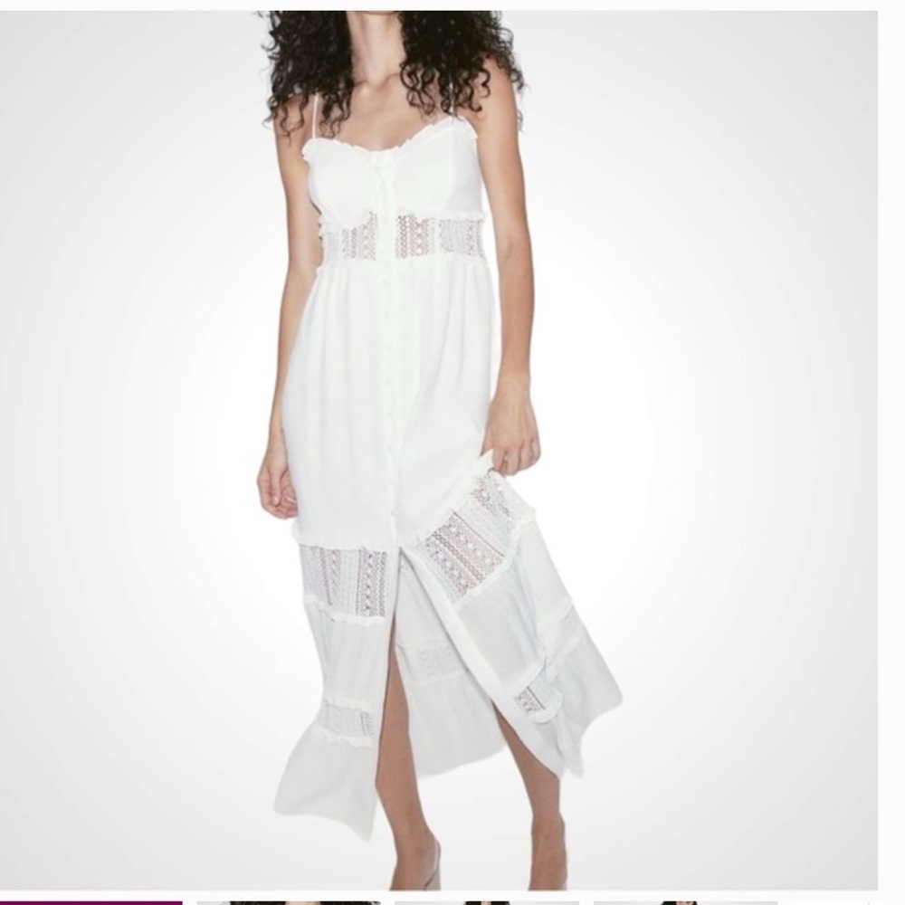 NWOT H&M Divided lace inset crepe white maxi dress small